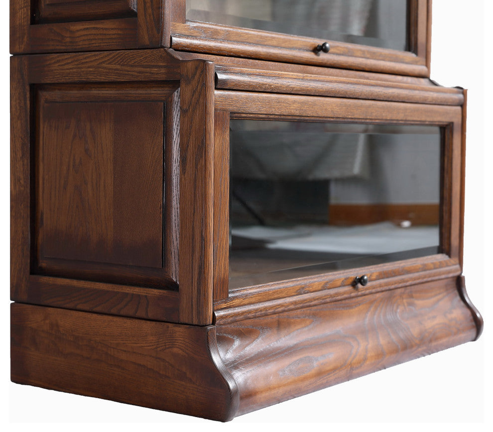 Crafters and Mission Style Oak  5 Stack Barrister Bookcase with Leaded Glass, Walnut
