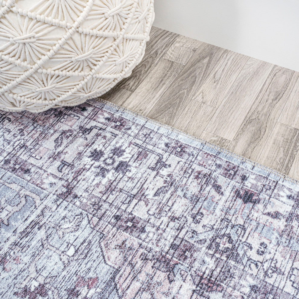Didim Boho Gray Medallion Machine Washable Indoor Area Rug, Gray/Purple, 3 X 5