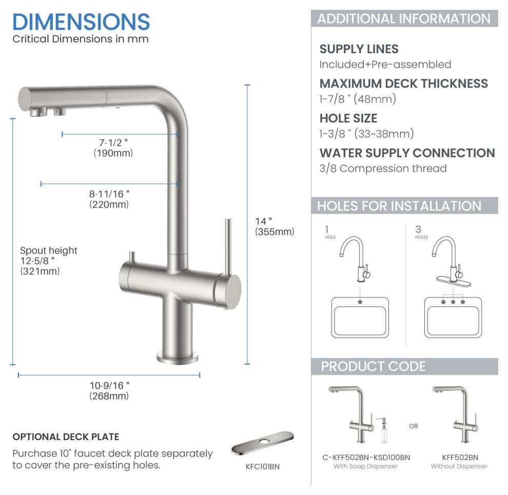Circular 2-in-1 Water Filter Kitchen Pull Out Faucet, Brushed Nickel