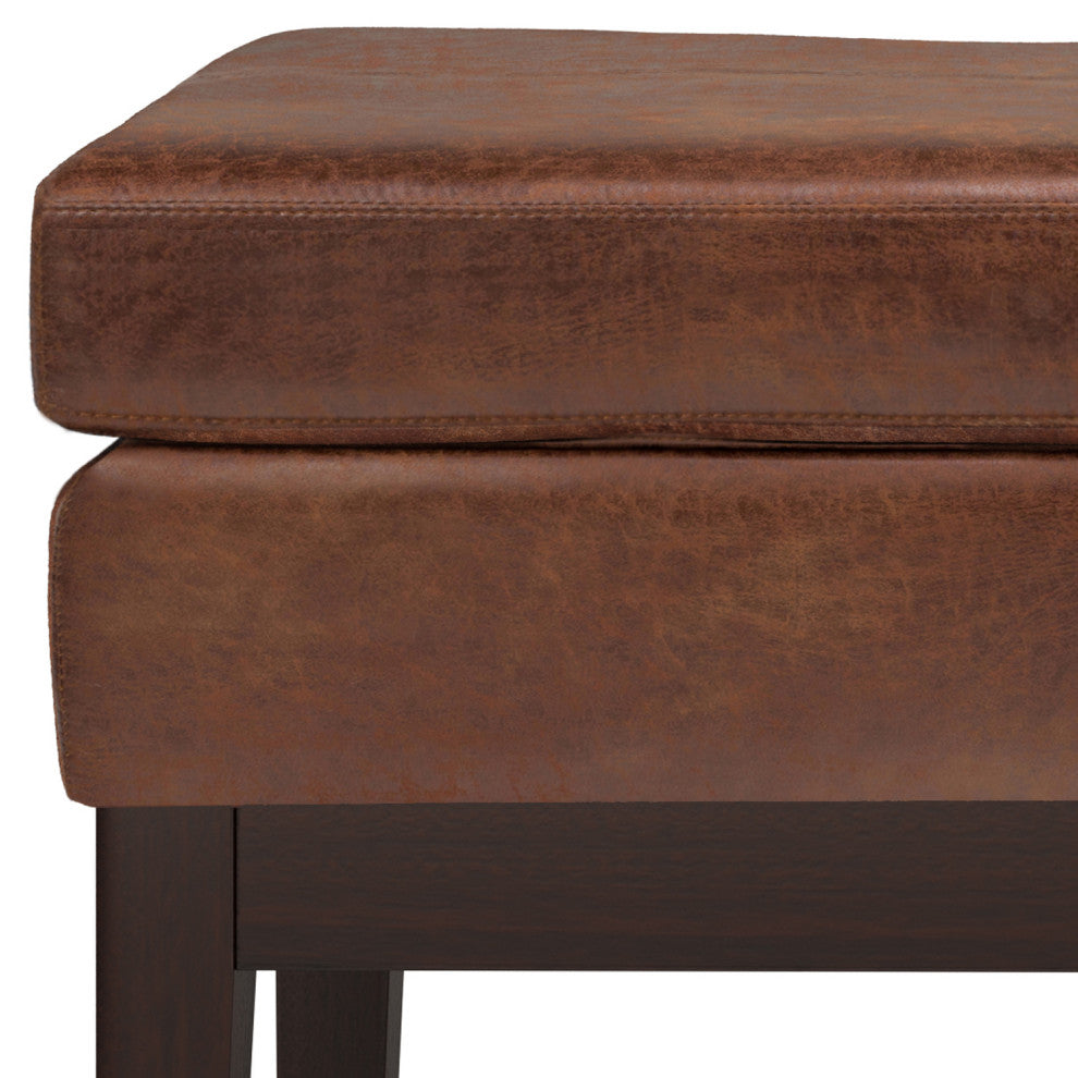 Carlson Small Ottoman Bench, Distressed Saddle Brown