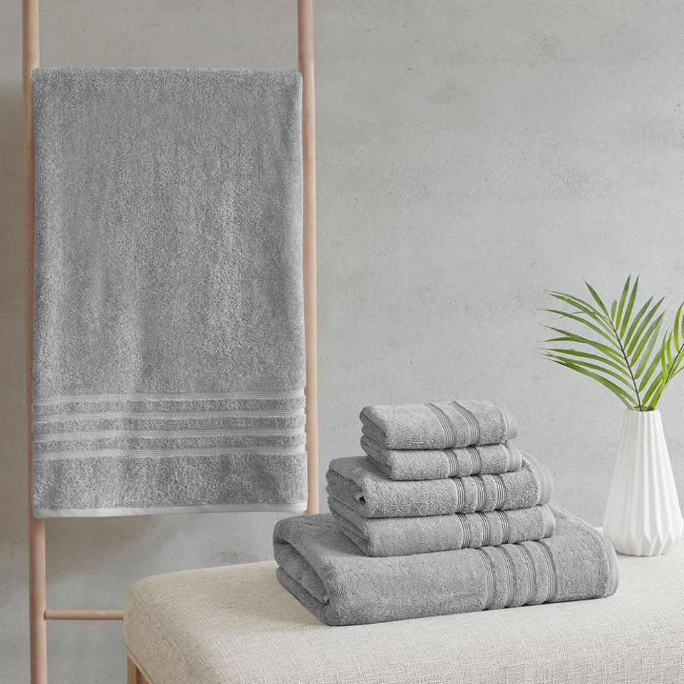 Clean Spaces Nurture Sustainable Antimicrobial Bath Towel 6 Piece Set, Grey