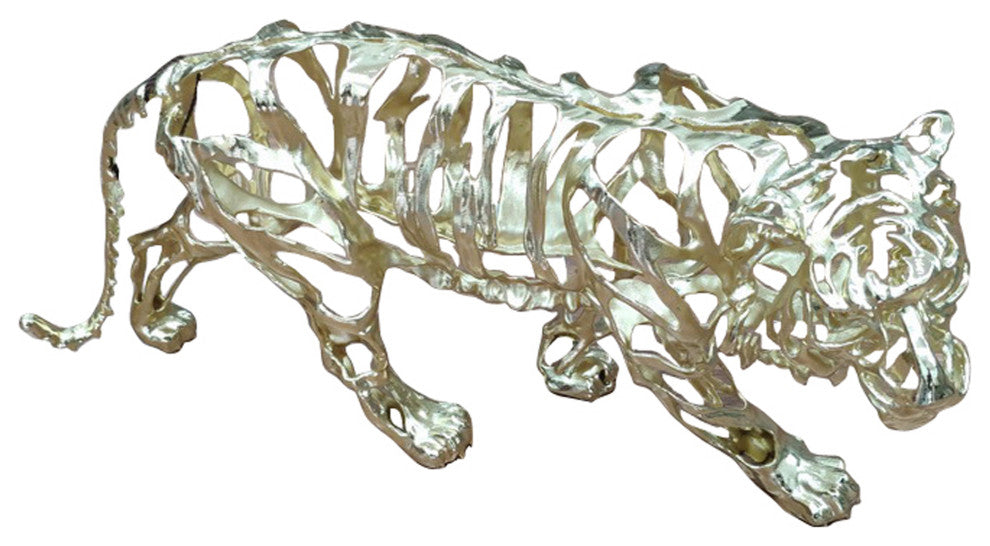 Discontinued Tiger Stripes Statue Small Pewter - Gold