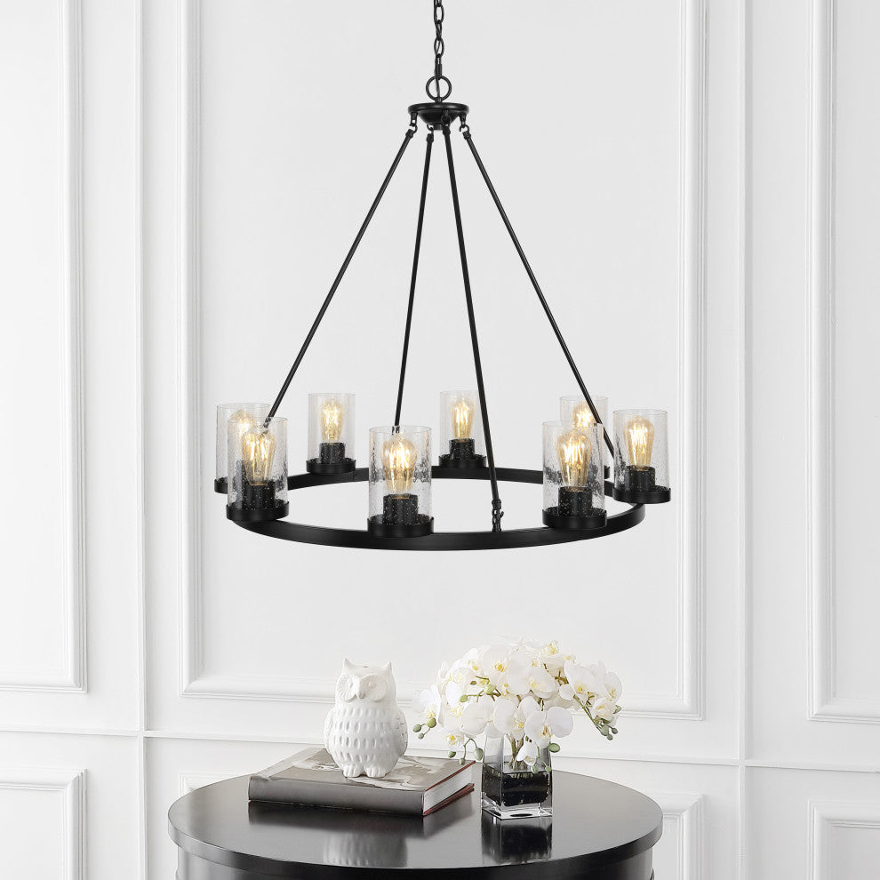 Coronet 3-Light Iron Glass LED Chandelier, Black, Width: 33.5"