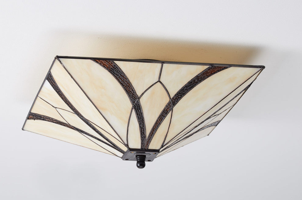 Tiffany Style Art Stained Glass Semi Flush Ceiling Lights, Square