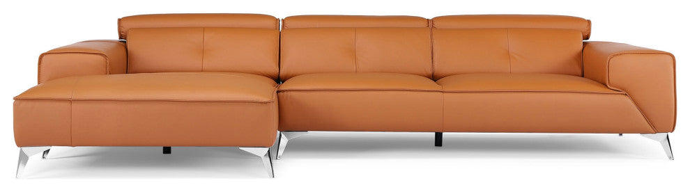 Raj Orange Reclining Leather Sectional, Right Chaise