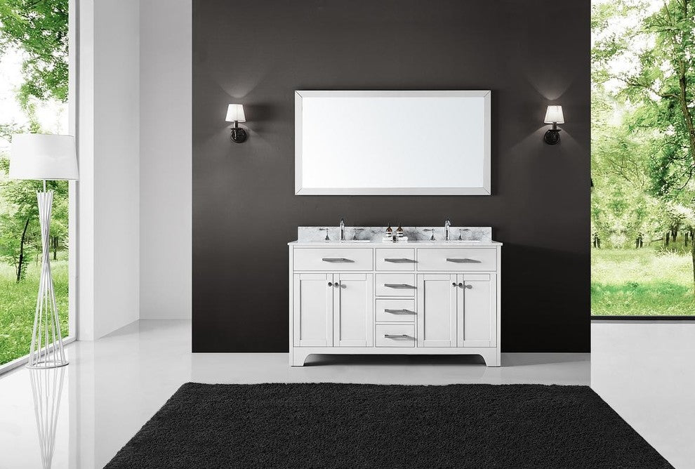 60" Double Sink Bathroom Vanity With Carrara Marble Top