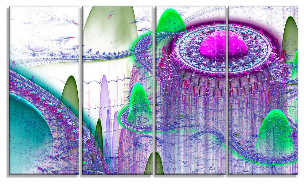 Purple Fractal Infinite World, Abstract Art on Canvas, 48"x28", 4 Panels