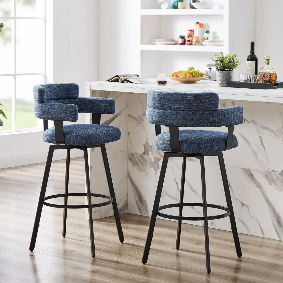 Contemporary Fabric Padded High Back, 2-Piece and Bar Stools and Counter Stools, Blue, 30"