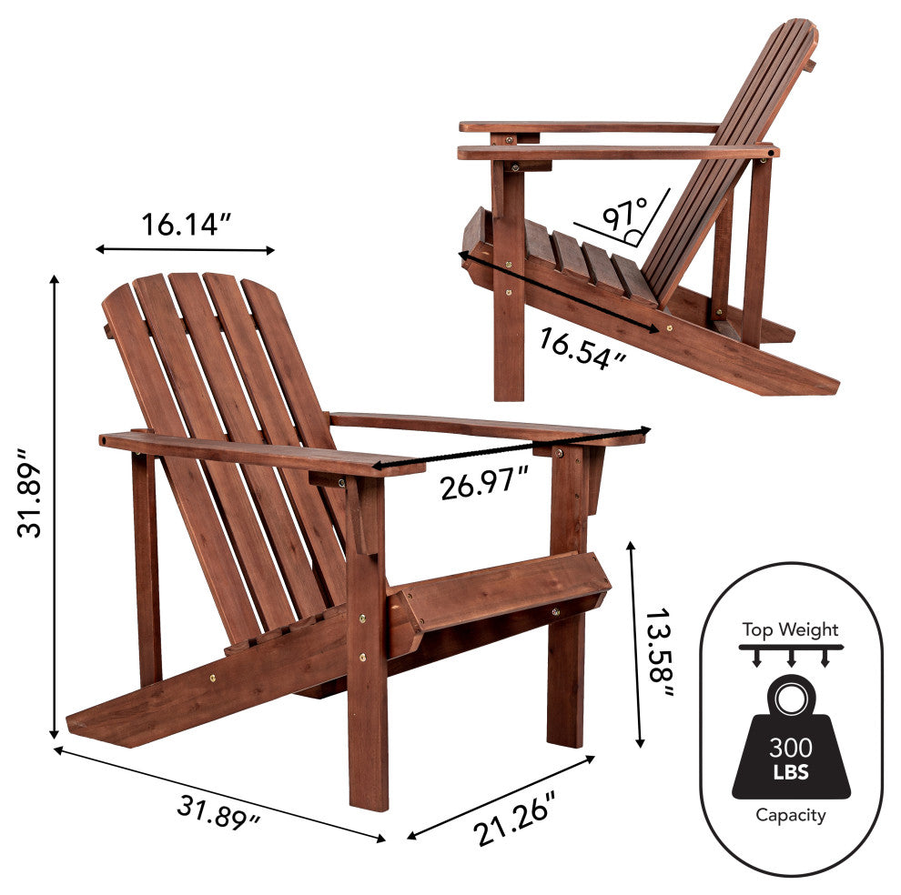 Westport Outdoor Patio Traditional Acacia Wood Adirondack Chair, Dark Brown