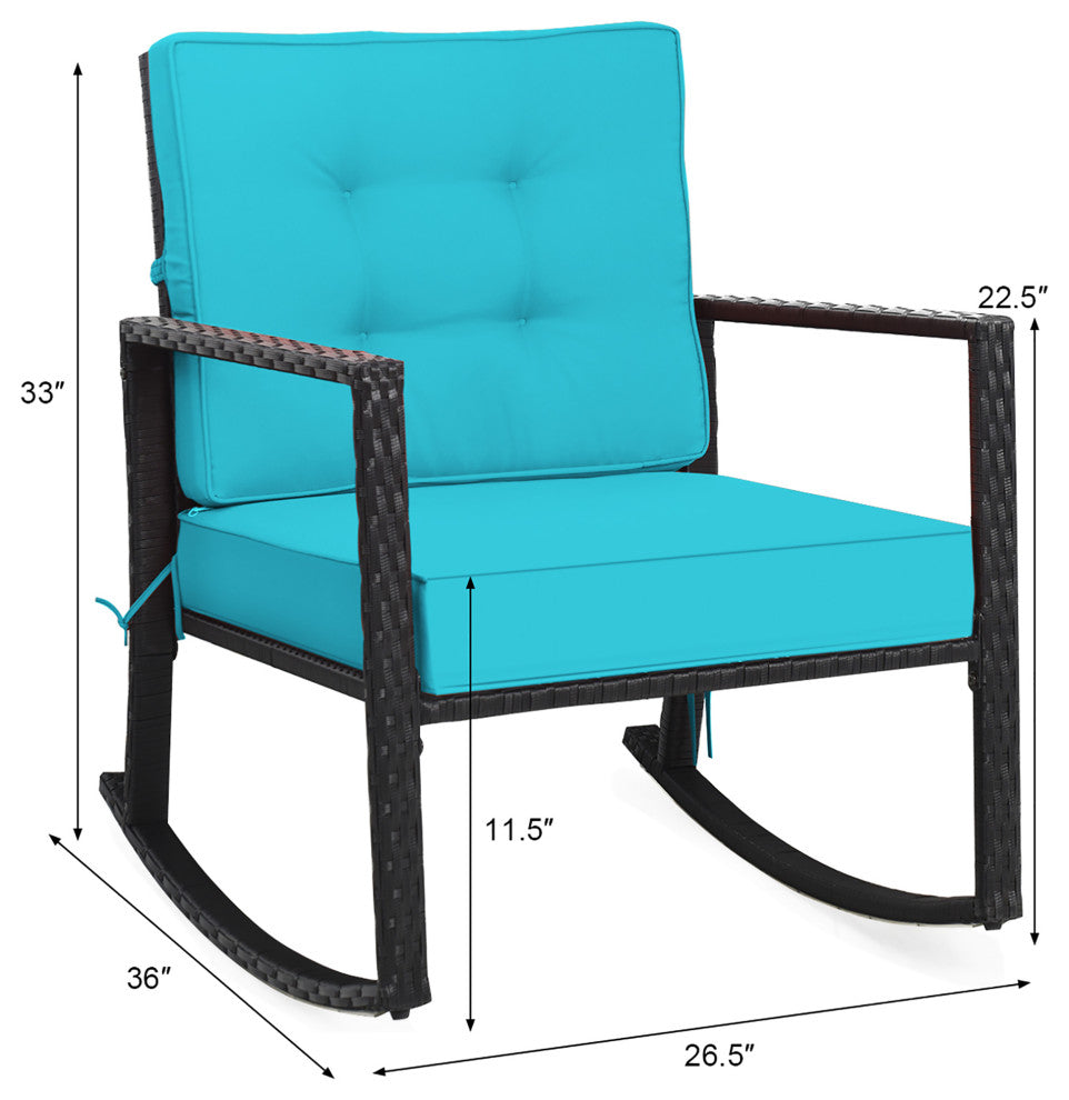 Costway 2PCS Patio Rattan Rocker Chair Glider Rocking Chair Cushion Turquoise