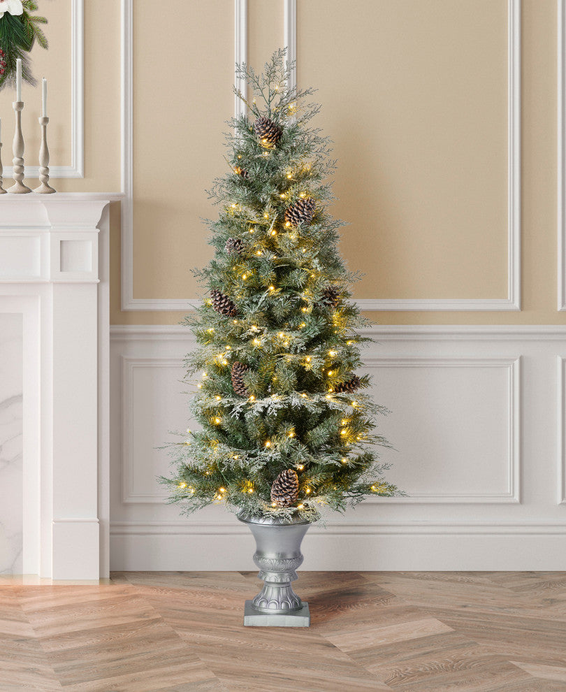 2-Pack 5' Pre-Lit Pine Artificial Christmas Porch Tree, 180 Warm White Lights