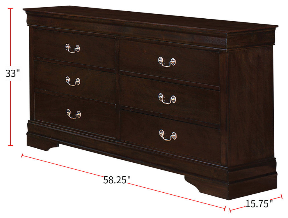 Wood Dresser with 6 Drawers, Cappuccino