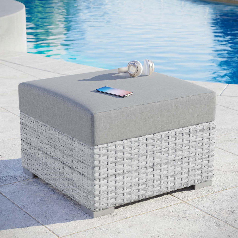 Lounge Chair Ottoman, Rattan, Wicker, Gray, Modern, Outdoor Patio Bistro