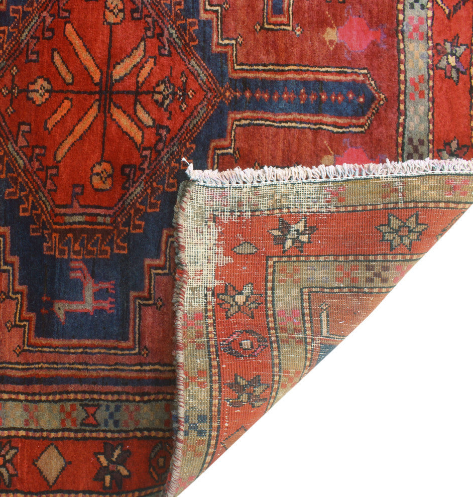 Fine Vintage Distressed Luciana Burgundy/Navy Runner, 4'3x10'9