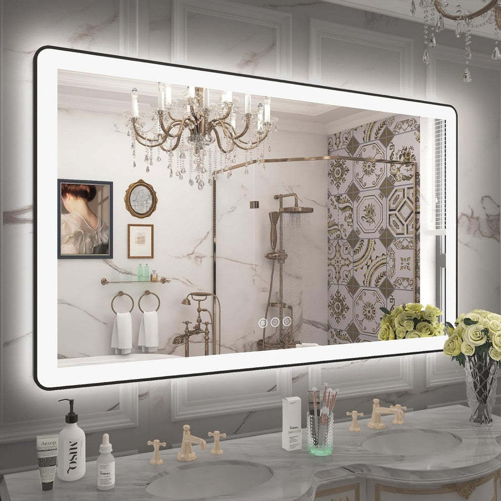 Dyconn Faucet M22 Black Frame Wall Mounted LED Bathroom Vanity Mirror, 6036