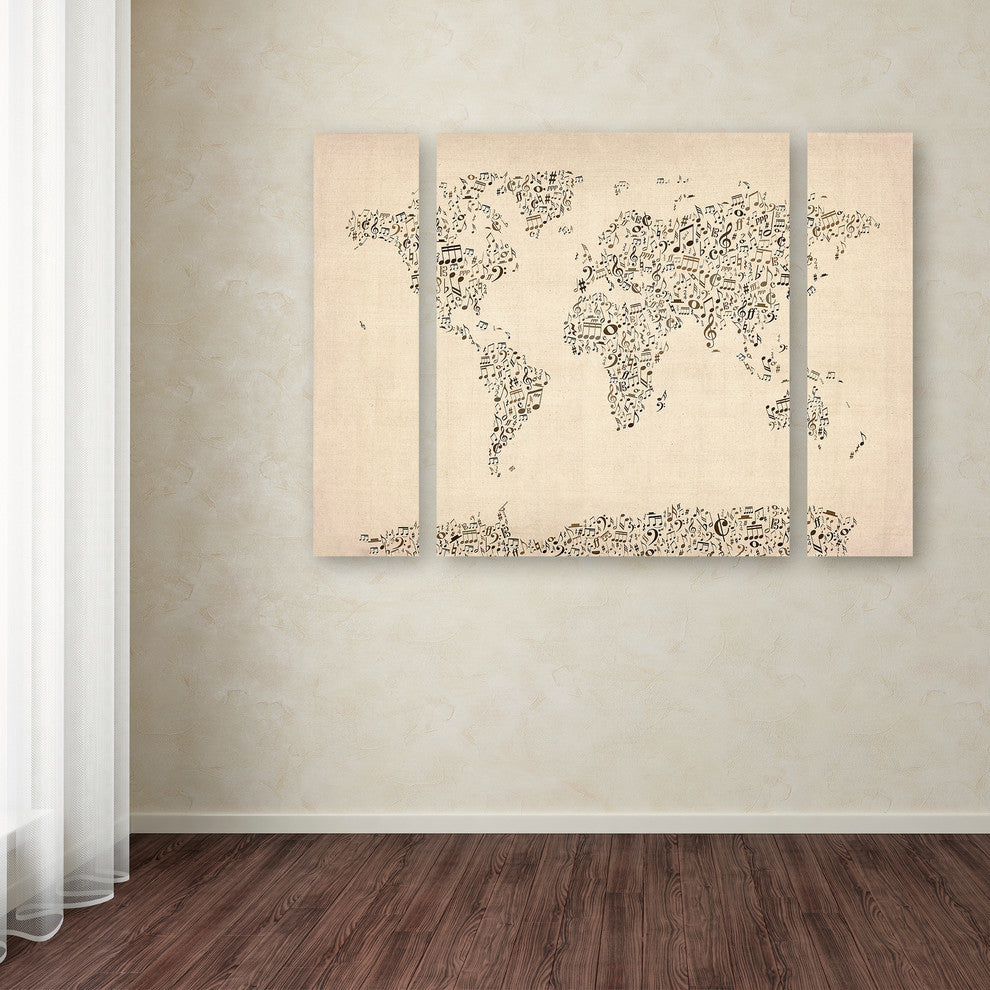 Michael Tompsett ''Music Note World Map'' Multi Panel Art Set, 41"x30"