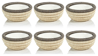 Matera 5.25"Coiled Abaca Condiment Bowls, Taupe, Set of 6