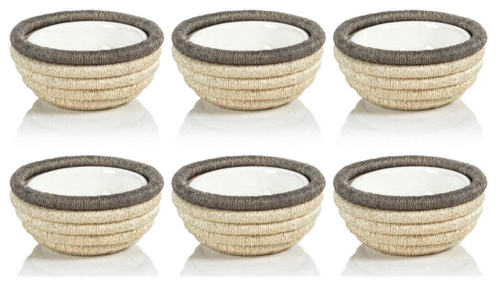 Matera 5.25"Coiled Abaca Condiment Bowls, Taupe, Set of 6