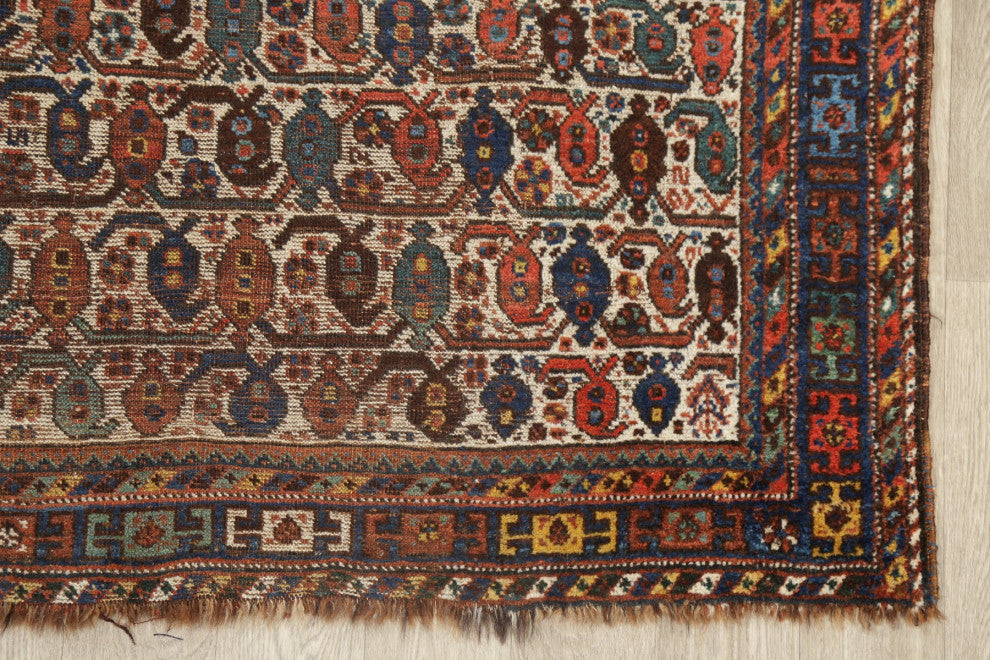 Consigned, Oriental Antique Traditional Handmade Persian Area Rug, Beige, 5x6