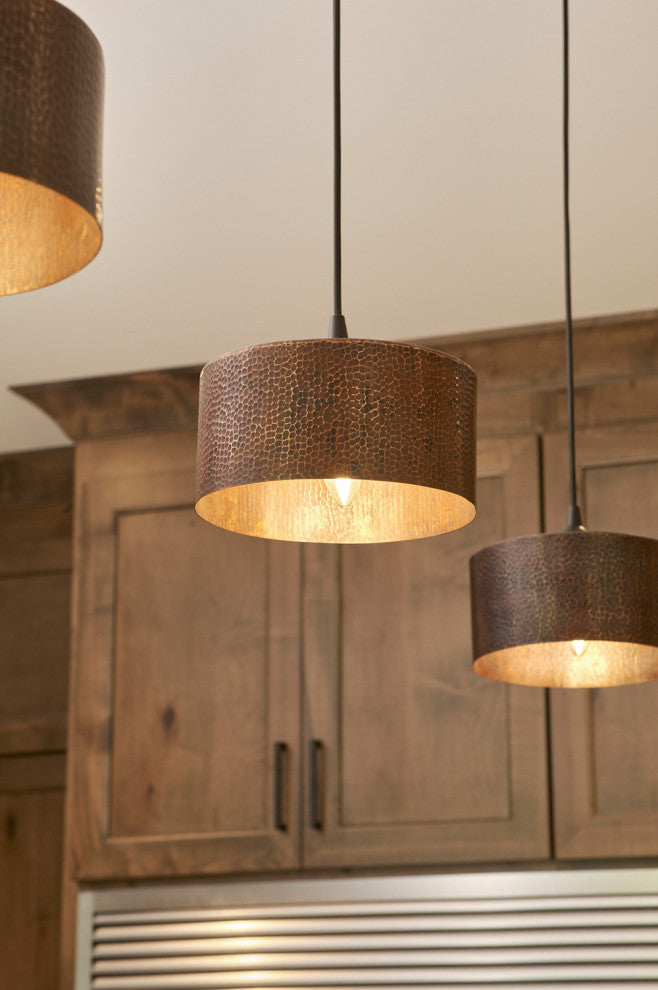 Hand Hammered Copper 8" Round Cylinder Pendant Light Shade