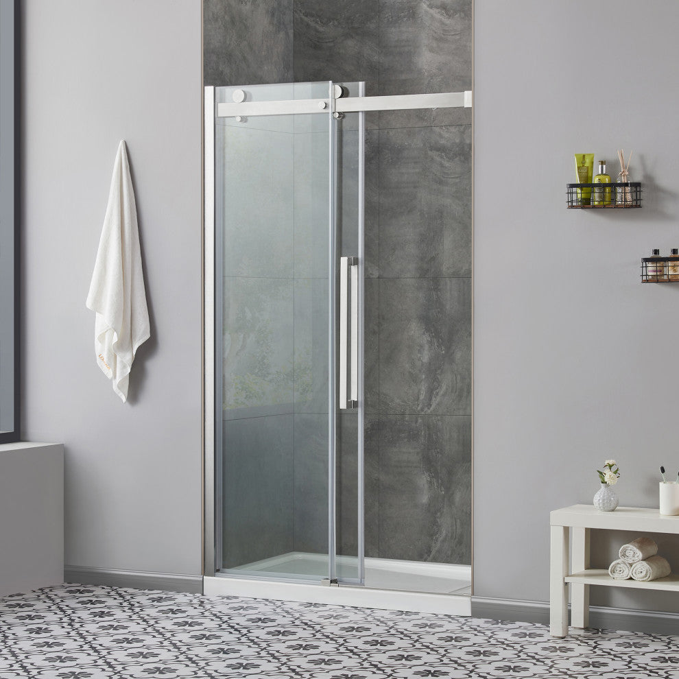 Bel Soft-Close Base/Door Alcove Shower Kit, Satin Nickel, 48"