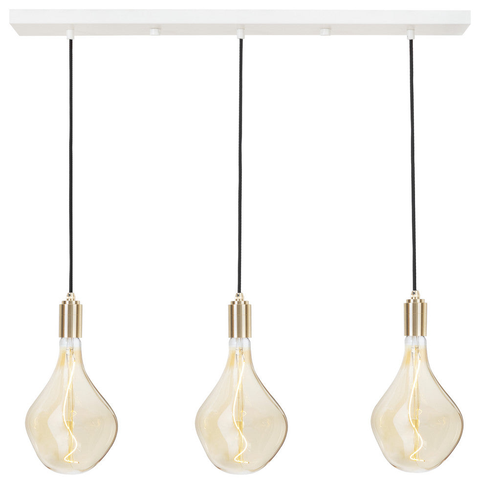 Linear Triple Pendant with Brass with 3 Voronoi II LED Bulbs US