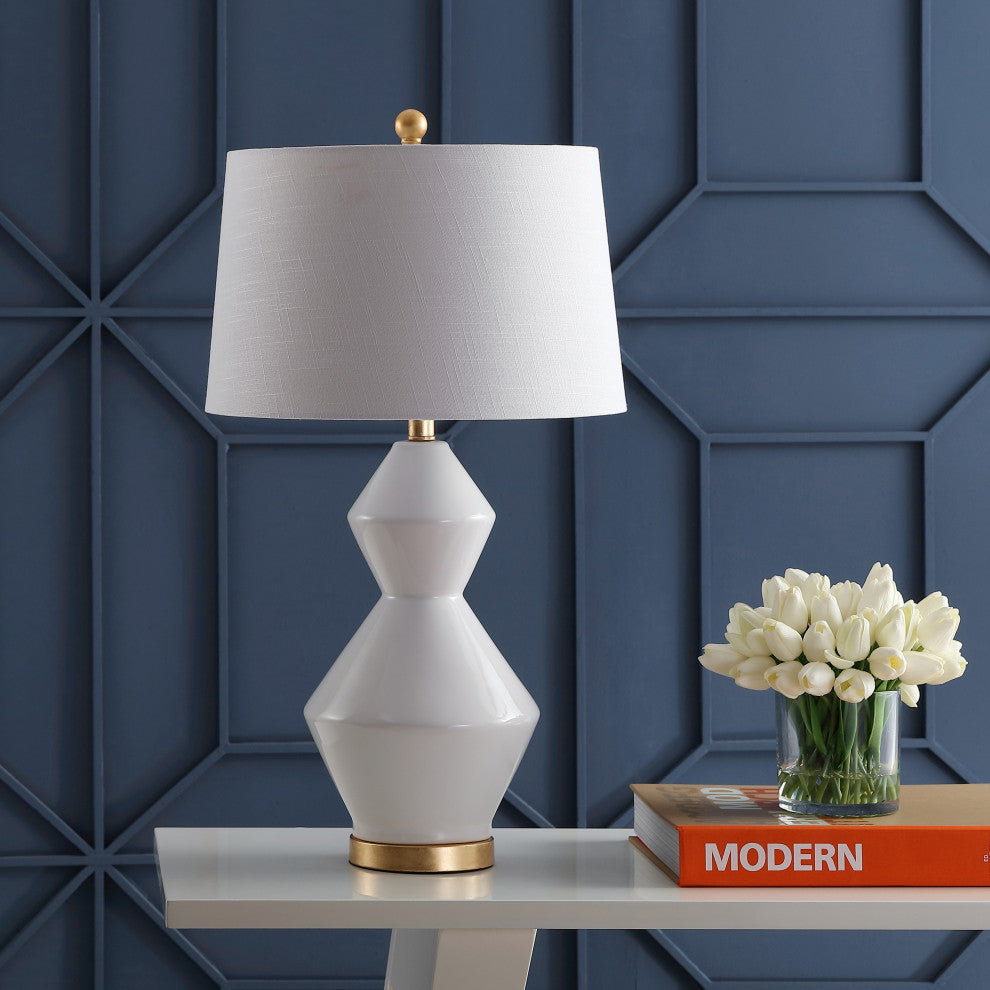 Alba 29" Geometric Ceramic and Metal LED Table Lamp, Gray