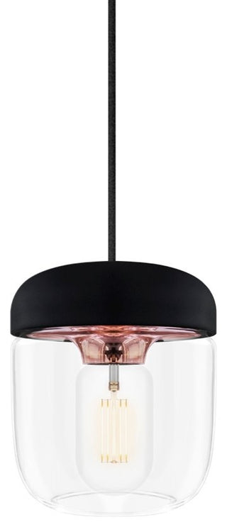 Acorn Black Plug-In Pendant with LED Bulb, Polished Copper