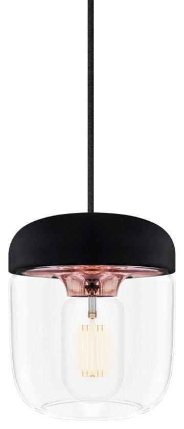 Acorn Black Plug-In Pendant with LED Bulb, Polished Copper