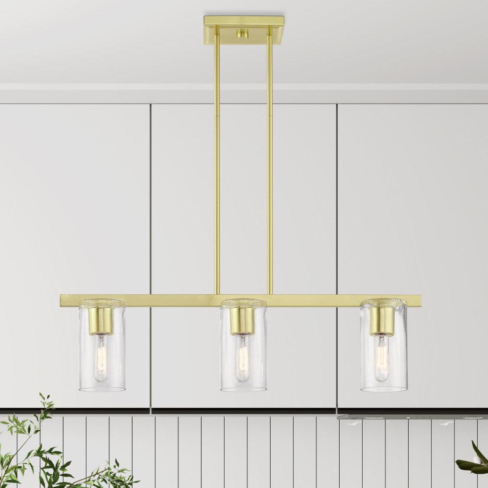 Clarion 3 Light Satin Brass Linear Chandelier