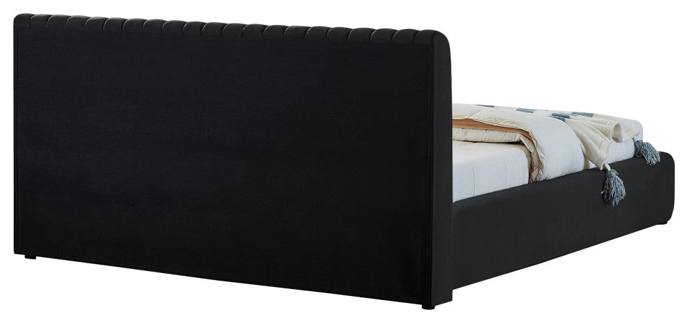 Nico Black Velvet Upholstered Bed, Black, Full