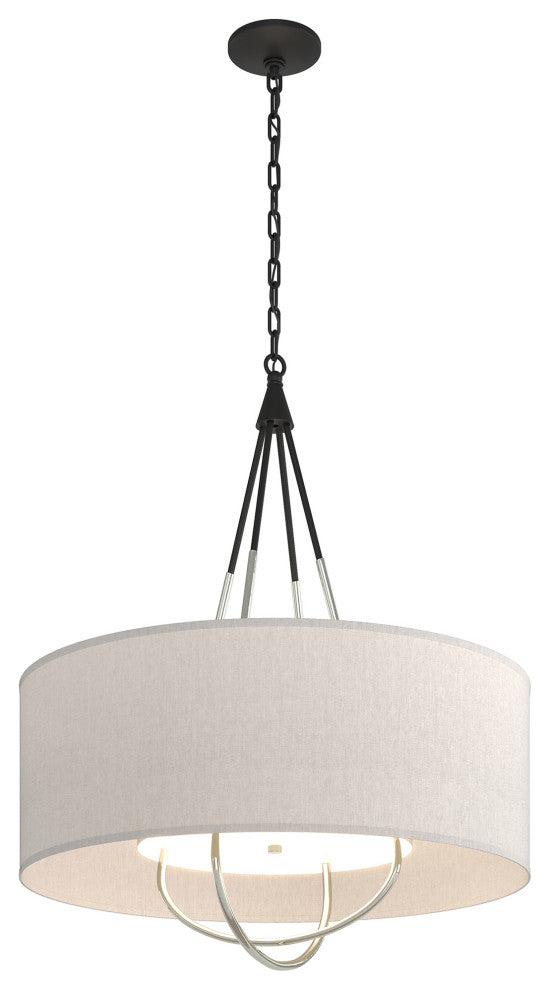 Loop Pendant, Black Finish, Sterling Accents, Flax Shade