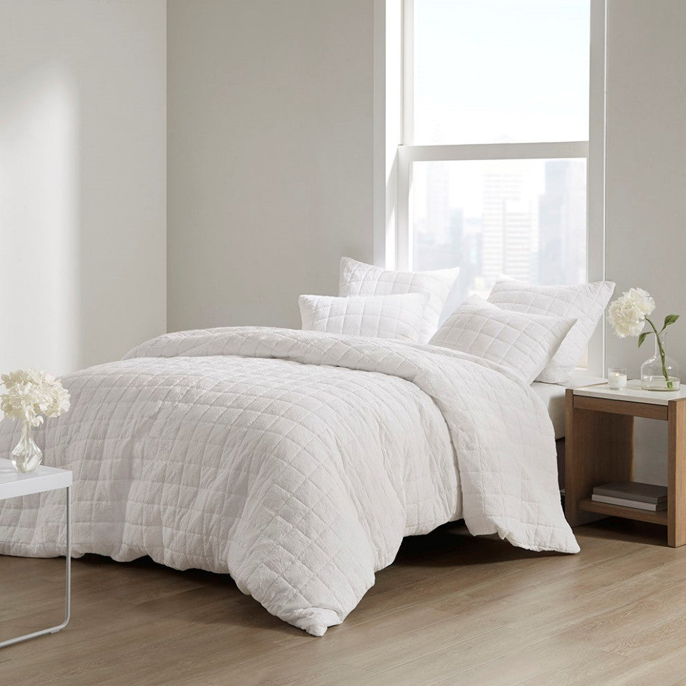 N Natori Cocoon Crushed Microfiber Quilted Euro Sham Cover, White