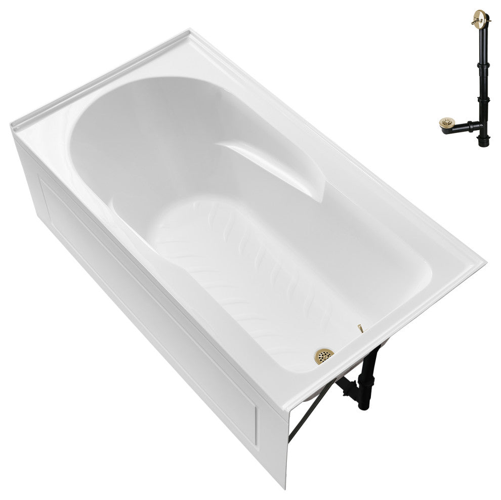 GA-309-20-PBR 60"x32" Acrylic Alcove Bathtub, Polished Brass Drain