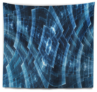 Blue Protective Metal Grids Abstract Wall Tapestry, 92"x78"
