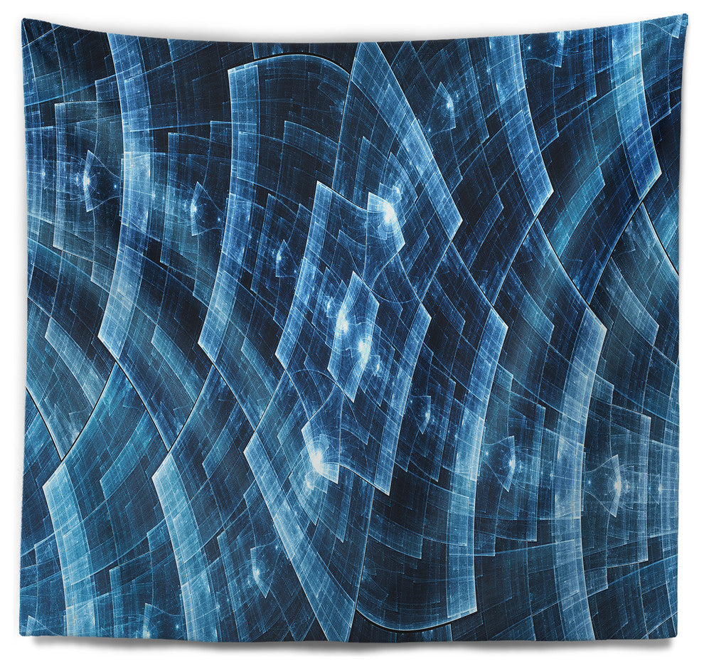 Blue Protective Metal Grids Abstract Wall Tapestry, 92"x78"