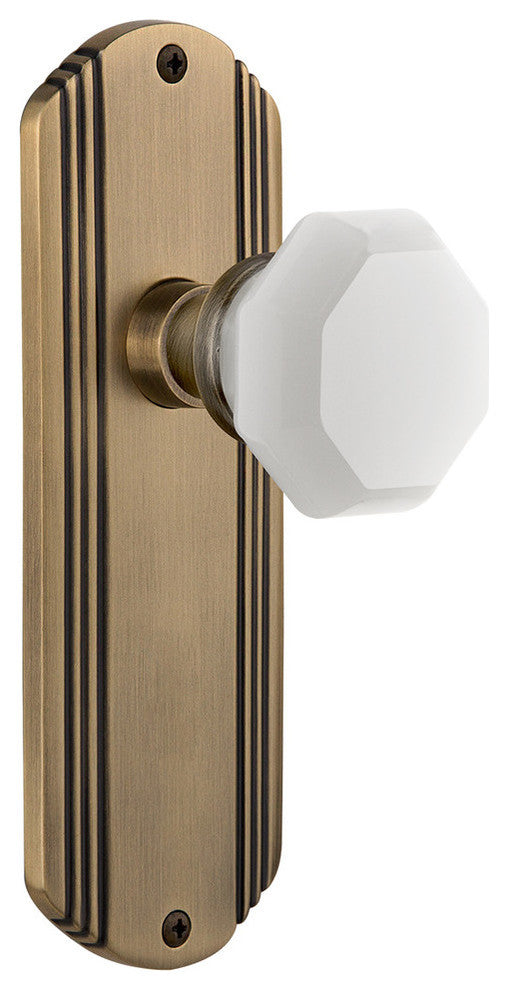Deco Plate Passage Waldorf White Milk Glass Knob, Antique Brass