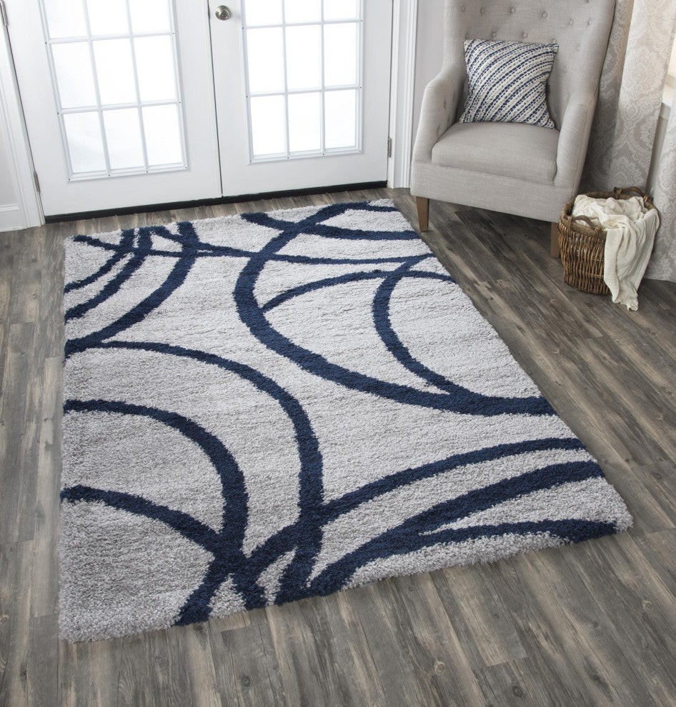 Rizzy Home AN703A Adana Cream/Navy Shag 5'3x7'3 Area Rug Gray