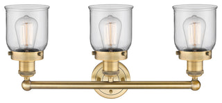 Edison Small Bell 3-Light 25" Vanity Light, Brushed Brass Finish, Clear Shade