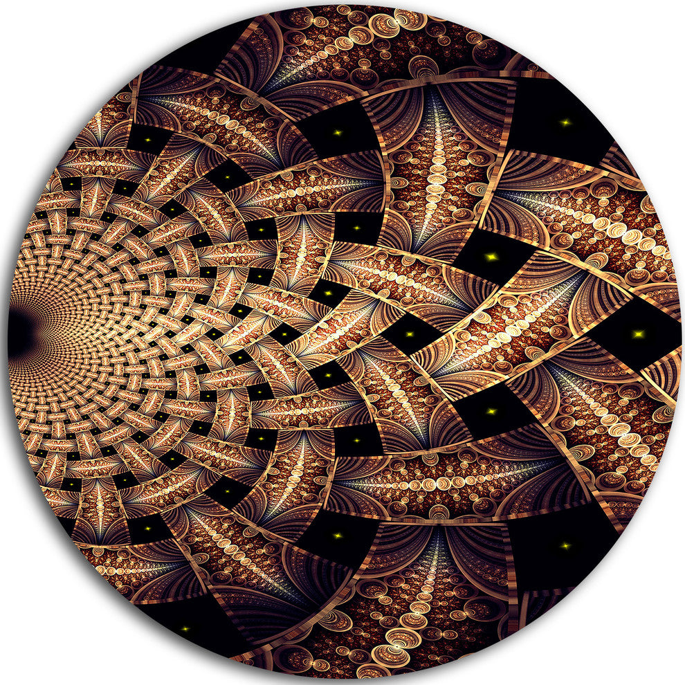 Dark Brown Fractal Flower Pattern, Floral Round Metal Wall Art, 36"