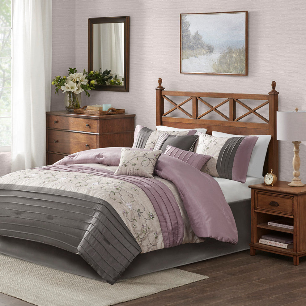 Madison Park Serene Embroidered 7 Piece Comforter Set, Purple