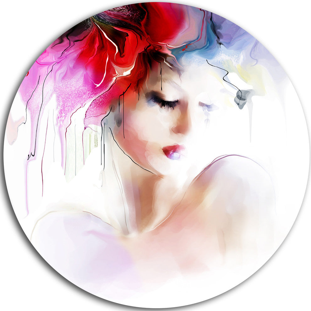Fashion Woman Illustration, Digital Round Wall Art, 36"