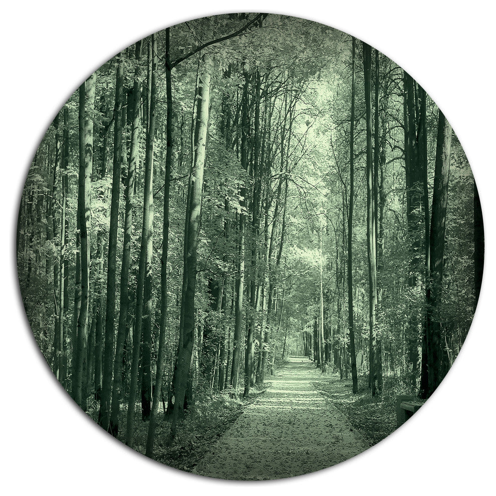 Road In Dark Autumn Forest, Modern Forest Round Wall Art, 11"