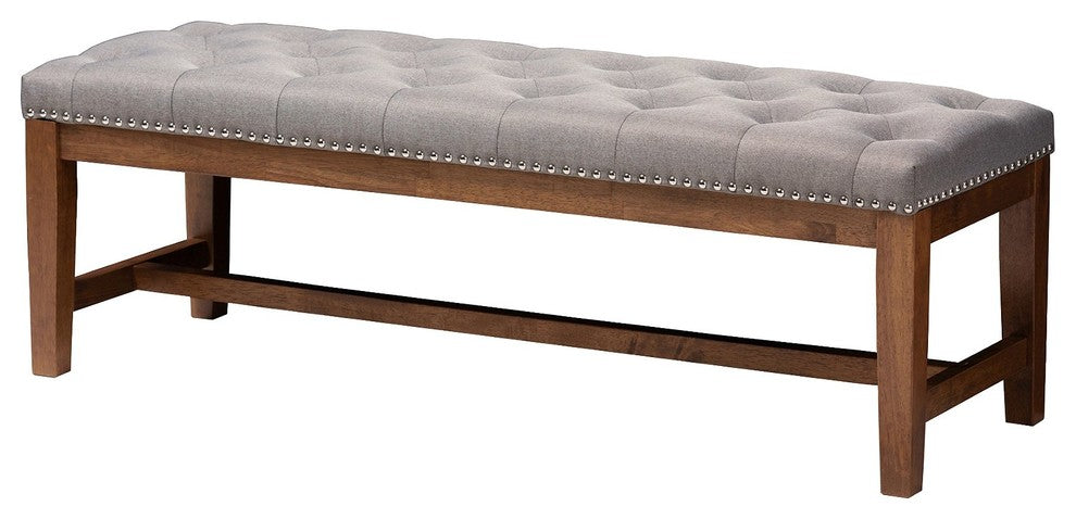 Ainsley Gray Fabric Walnut Solid Rubberwood Bench