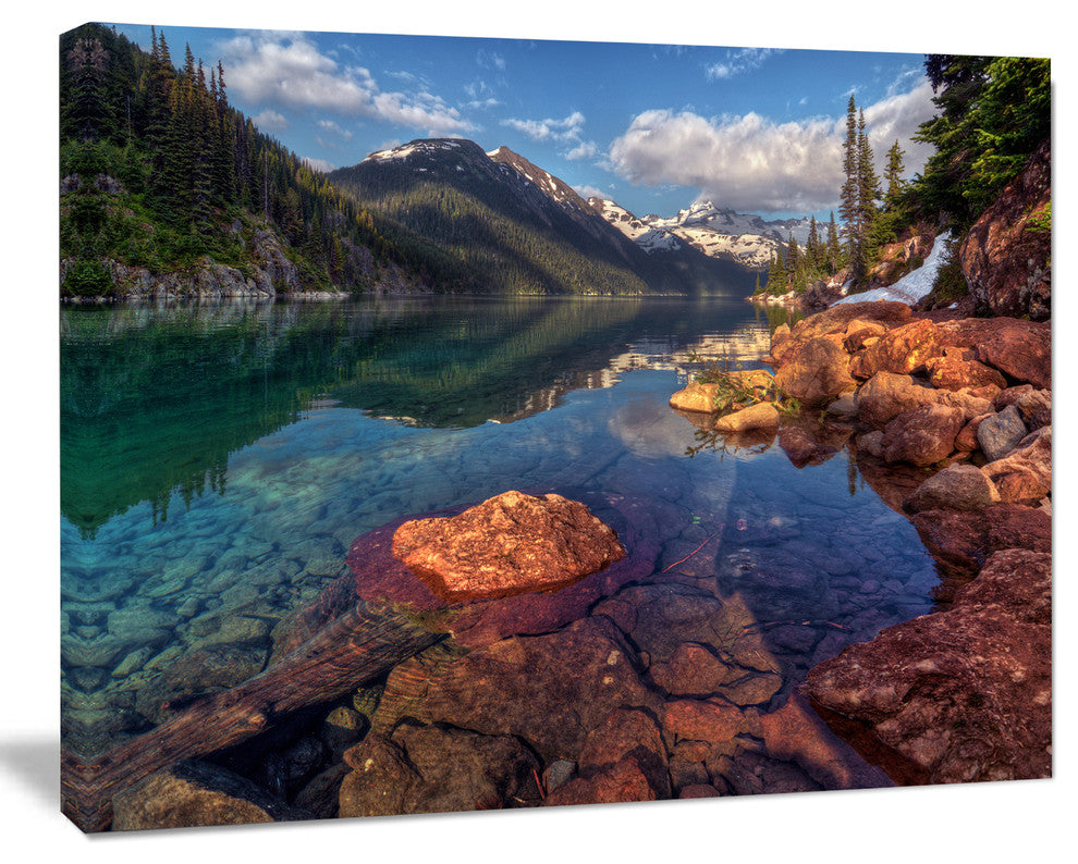 Clear Lake with Distant Mountains, Landscape Canvas Art Print, 20"x12"