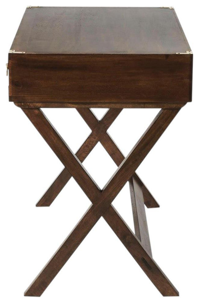 Modern Campaign Writing Desk, Walnut Finish