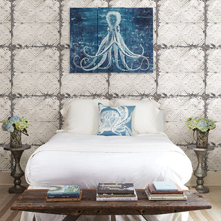 Tin Ceiling Tile Wallpaper, White, Bolt