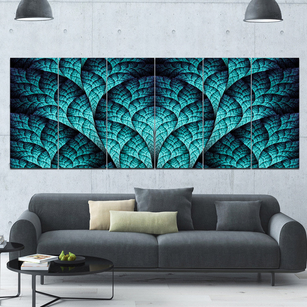 Blue Exotic Biological Organism, Abstract Canvas Art Print, 70"x28", 6 Panels