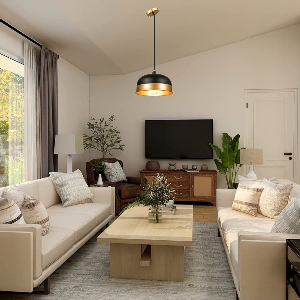 Matte Black and Gold Dome Pendant Light  Slop Ceiling Hanging Lamp