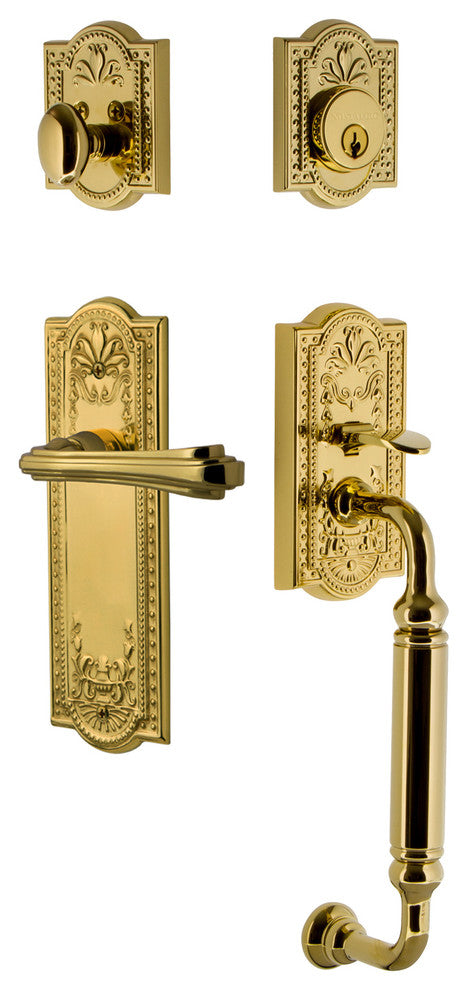 Meadows Plate C Grip Entry Set Fleur Lever, Lifetime Brass, 2-3/4", Left
